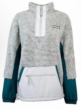 High Country Western Wear Women's Hooey Fleece Pullover in Gray & Teal, size L